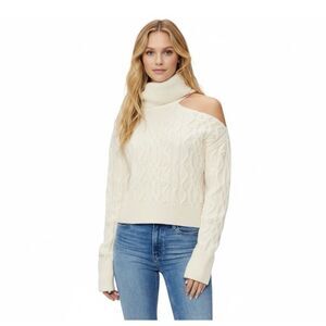 PAIGE NWT Raundi Cutout Sweater Large Ivory Wool Blend Cable Knit Cold Shoulder